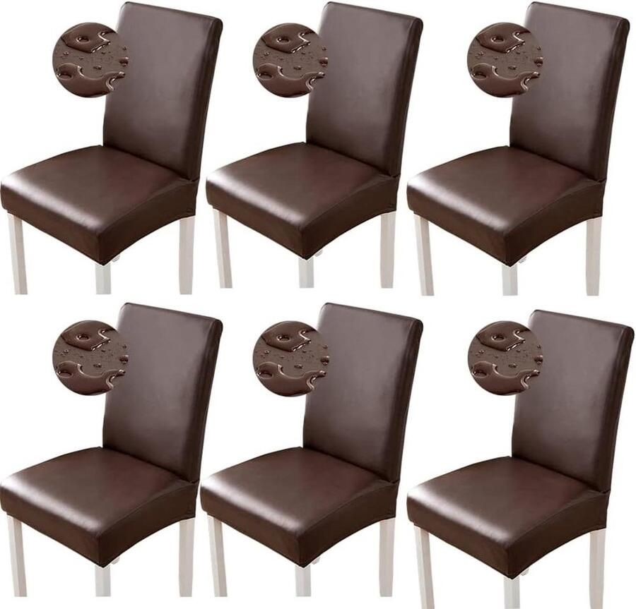 6 4 stuks waterdichte PU-lederen stoelhoezen stretch eetkamer kantoor restaurant koffie