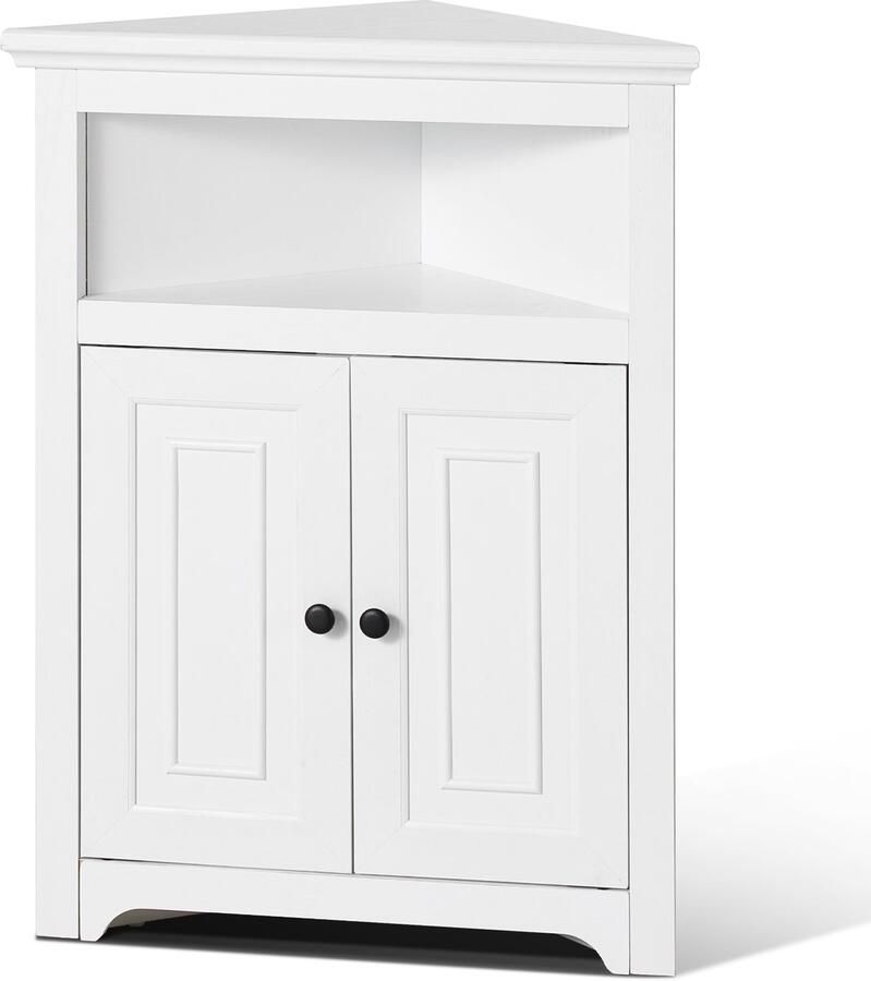 64.5 x 32.5 x 84.5 cm 3-Laags Hoekopbergkast Met 2 Houten Deuren En Verstelbare Planken Voor Woonkamer Keuken Wasruimte Badkamer Wit