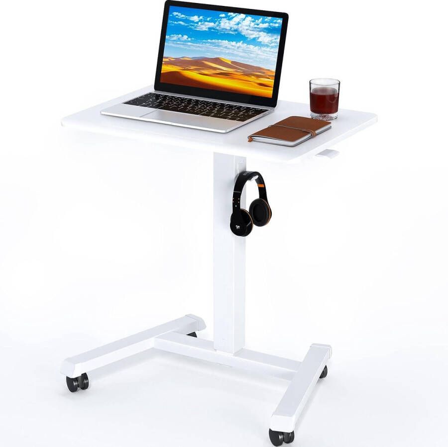 65×45cm sta-bureau in hoogte verstelbare statafel met 4 wielen sta-zitbureau op wielen bedtafel voor woonkamer laptoptafel in hoogte verstelbaar Max 15KG wit