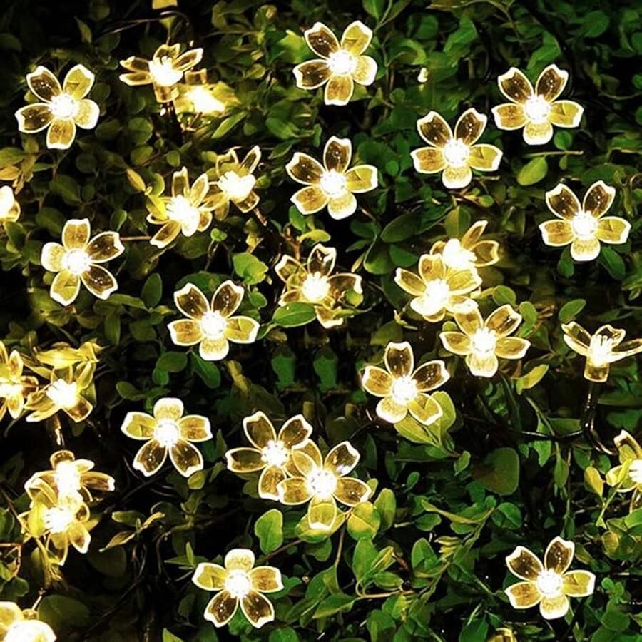 6.5m Warme witte waterdichte zonne-led bloemlichtslingers buitenverlichting voor tuindecoraties binnenverlichting decoratie voor bruiloft kerstfeest