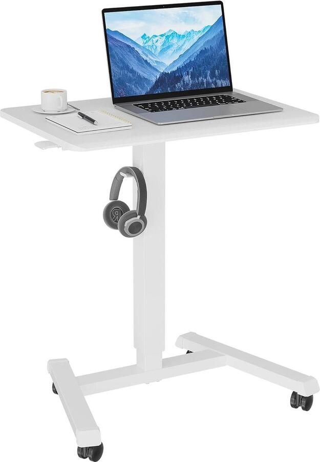 Mobiel Staand Bureau 65x45 cm met Hoogte Verstelling en Wielen Ergonomisch Werkstation voor Woonkamer Slaapkamer en Kantoor Maximaal 15 kg - Foto 2