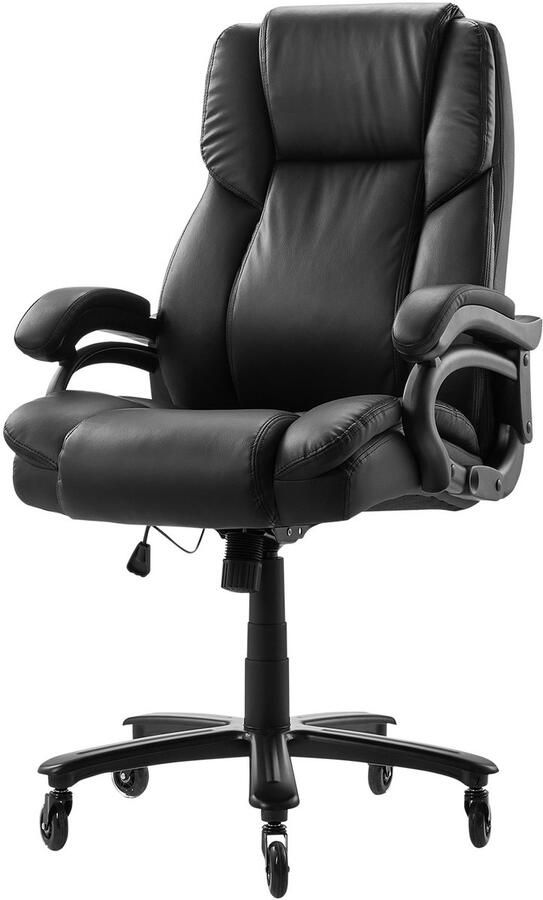 68.5 x 77.4 x 128.8 cm Directiestoel Met Hoge Rugleuning En Lendensteun Met Draaiknop Ergonomische Met Verstelbare Neiging En Hoogte Van Pu Leer Zwart