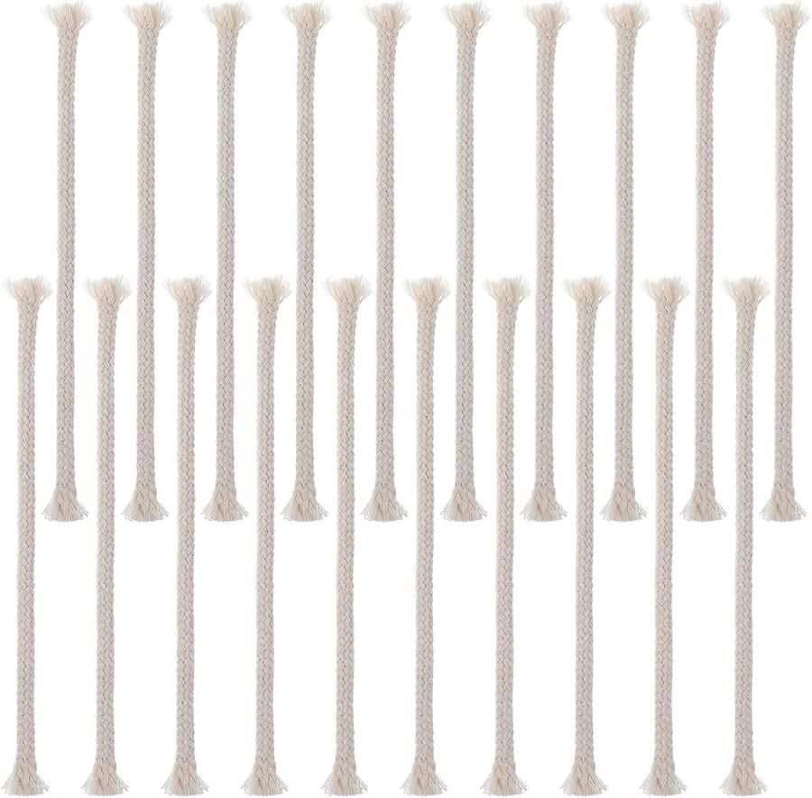 Allecto Plus Vervangingslonten 6mm Set van 20 stuks Katoenen Lonten voor Olie Lampen Brandstoflampen Olie Lantaarn Alcohol Brander