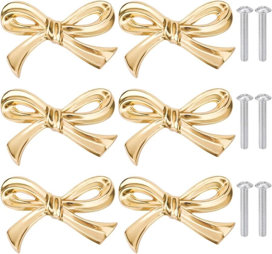 6pcs Boogvormige Kastknoppen Messing Boog Kastgrepen Vintage Gouden Ladeknoppen Decoratieve Boog Ladehandgreep Gouden Boog Hardware voor Dressoir Thuis Keuken Lade Kasten Trekkers