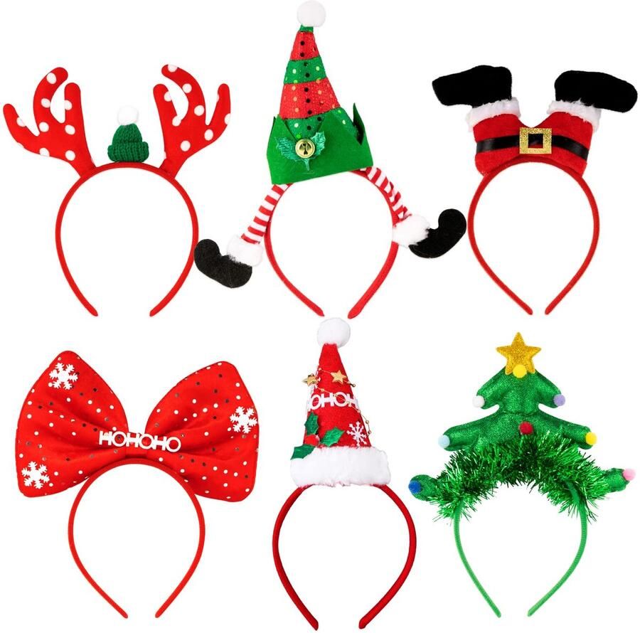 6pcs Christmas Headband Xmas Hairband Xmas Tree Head Hat Toppers For Christmas Parties Pictures Booth Holiday Decoration Supplies