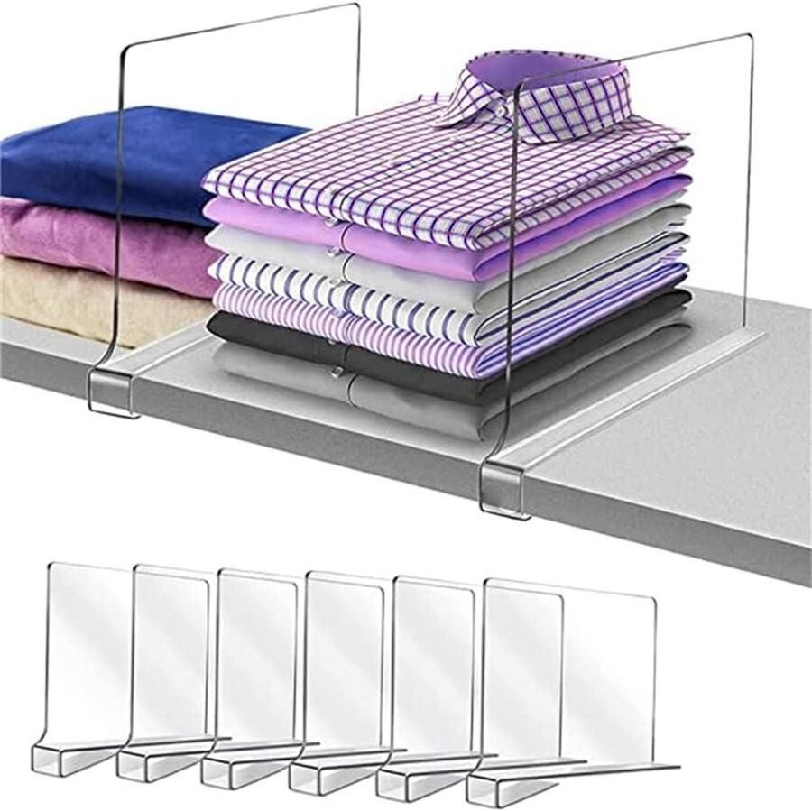 6pcs Clear Acrylic Shelf Dividers Multi-Purpose Shelf Dividers 12x8 Inch Shelf Dividers Clothes Divider for Bedroom Kitchen Cabinets and Organization (6 Pack)