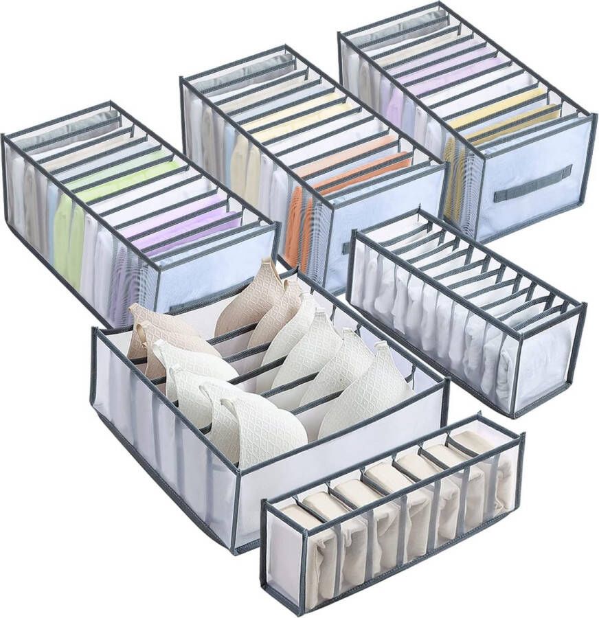 6pcs garderobe jurken organisator gemaakt van mesh laden organisator wasbare zichtbare opbergdoos kast organisator voor tshirts jeans broeken ondergoed bh's en stropdassen