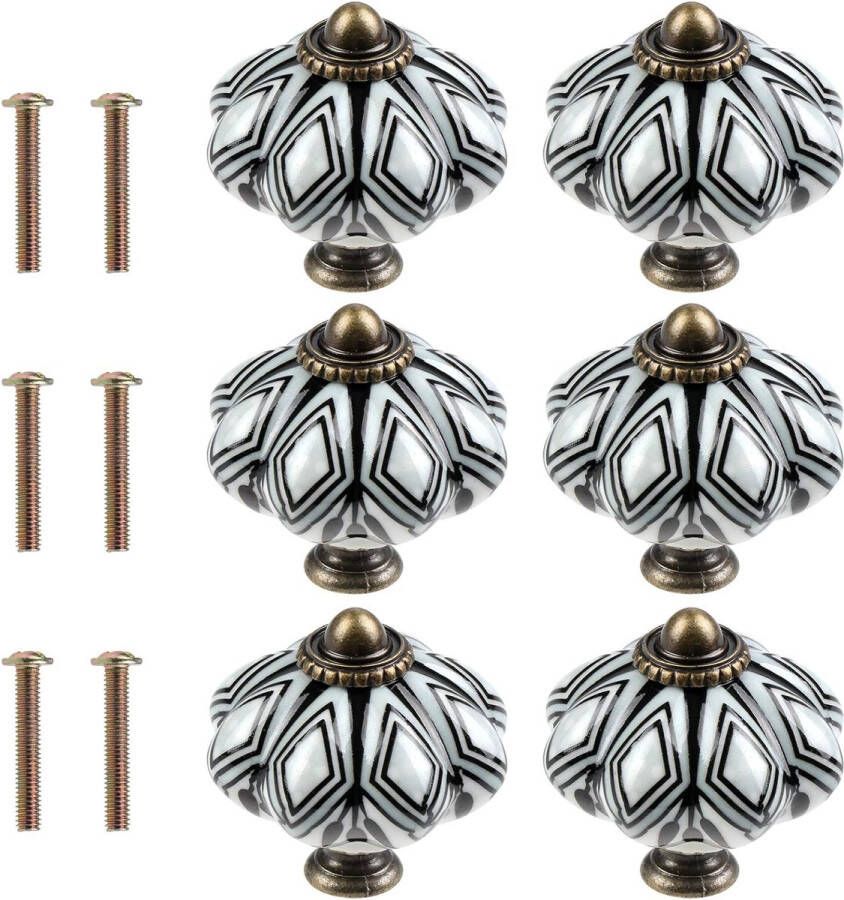 6Pcs Keramische Kast Knoppen Chic Lade Knoppen Antieke Pompoen Keuken Kast Handvatten Ronde Meubeldeur Knoppen