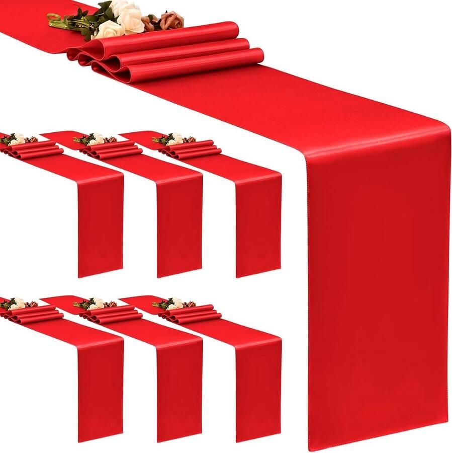 6pcs Satin Table Runner 12x72 Inch Long Silk Table Runner for Wedding Party Red Table Decoration