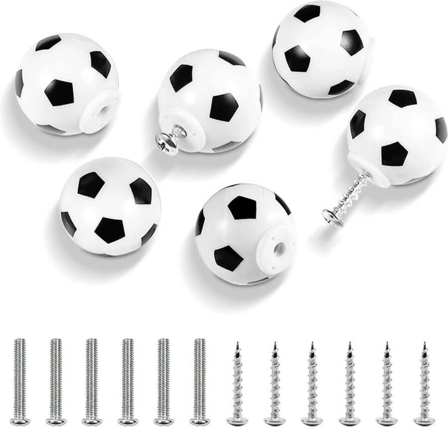6Pcs Voetbal Dressoir Knoppen Voetbal Lade Knoppen Sport Thema Decor Handgrepen Meubeldecoratie Trekt Handgrepen voor Dressoir Kast Garderobe Kast