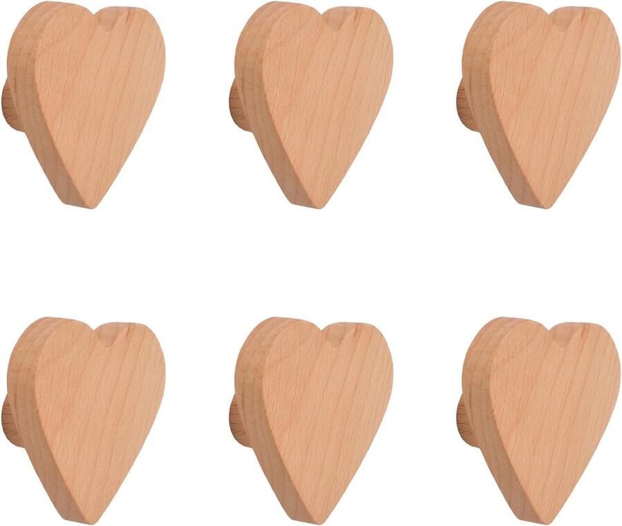 6PS hartvormige houten knoppen beukenhouten kast met één gat dressoirknoppen met schroeven en verlengbuis