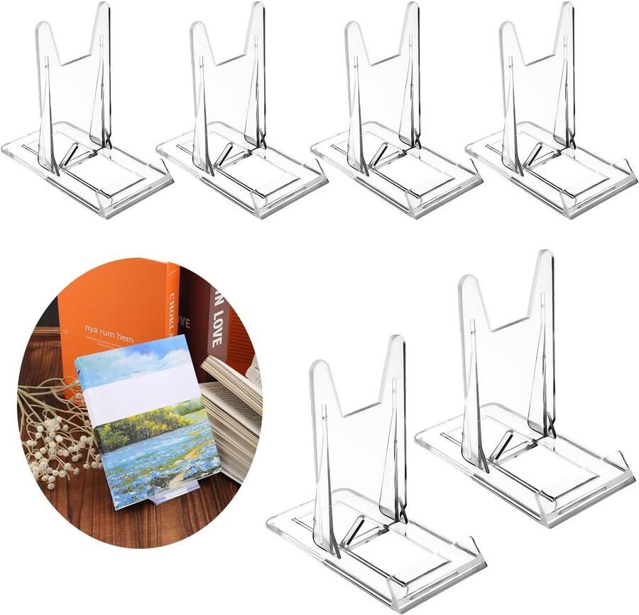 6st Acryl Boekenstandaard voor Display Doorzichtige Boekenhouder Verzameldisplaystandaard Boekenstandaard voor Thuis en Kantoor Stripboekalbum CD Tijdschrift Ansichtkaartfoto