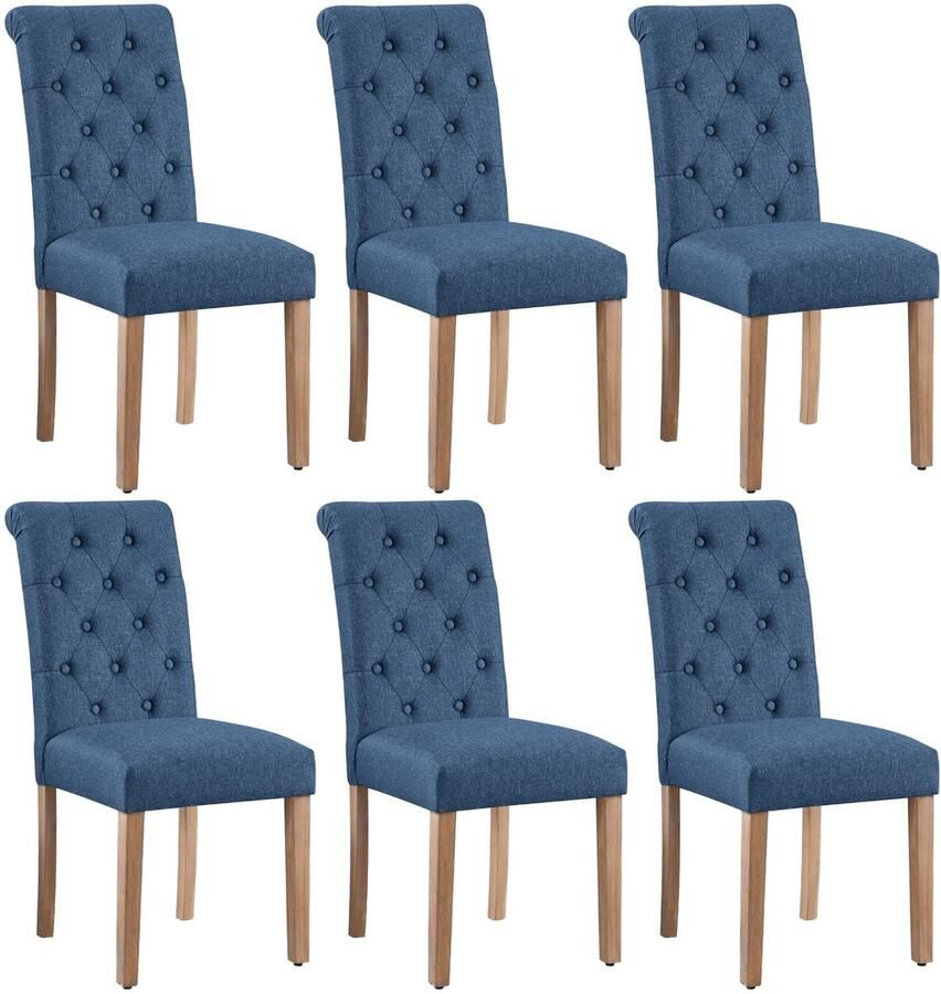 6x eetkamerstoelen keukenstoel beklede stoel woonkamerstoel eetgroep linnen massief hout blauw