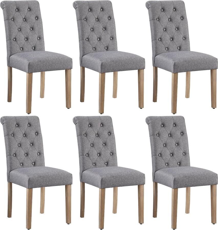 6x eetkamerstoelen keukenstoel beklede stoel woonkamerstoel eetgroep linnen massief hout donkergrijs