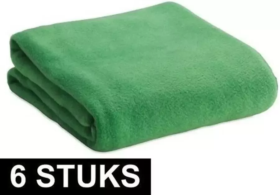 6x Fleece dekens plaids kleedjes groen 120 x 150 cm Bank woonkamer dekentjes