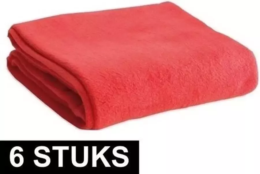 6x Fleece dekens plaids kleedjes rood 120 x 150 cm Bank woonkamer dekentjes