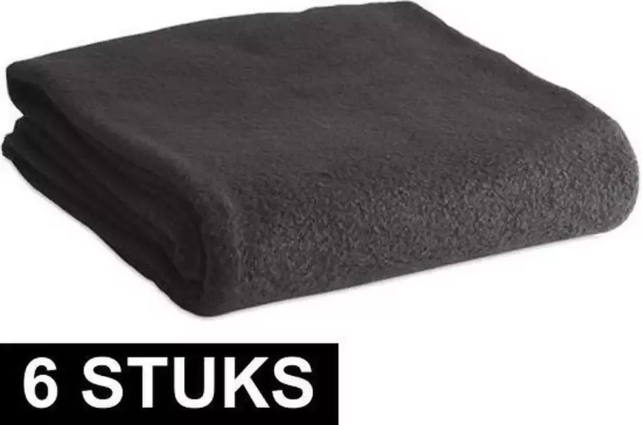 6x Fleece dekens plaids kleedjes zwart 120 x 150 cm Bank woonkamer dekentjes