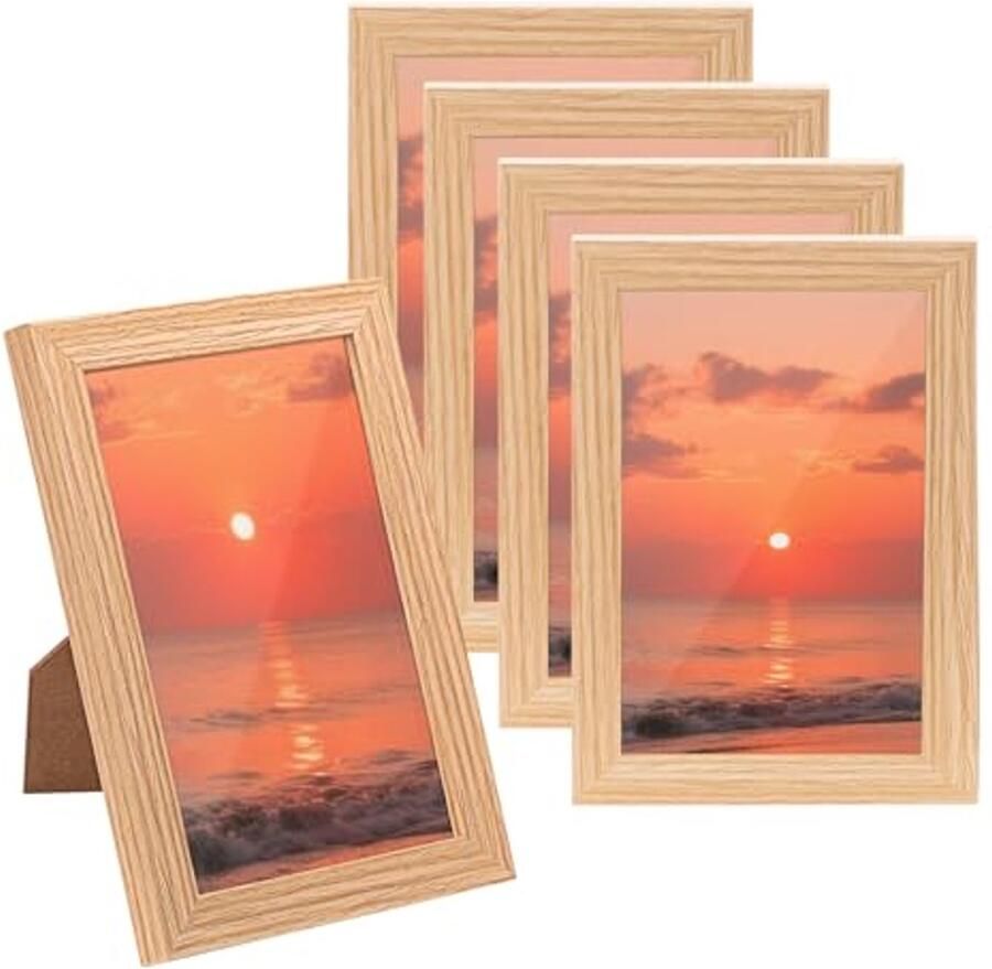 6x4 Fotolijsten Set van 5 Houten Fotolijsten voor Tafel en Wandmontage