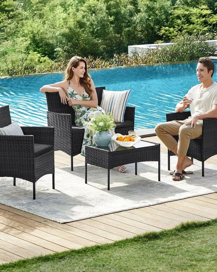 7-delige tuinmeubelset bruin taupe terrasset rotan bankstel gegalvaniseerd metalen frame VFT kussens polyester hoes 99 cm x 54 5 cm x 81 5 cm