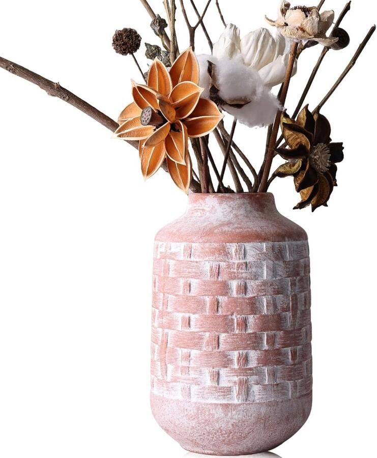 7 inch oranje keramische rustieke boerderijvaas Wabi-Sabi vaas kleine vintage terracotta vaas geweven textuur aardewerk decoratieve bloemenvaas voor huisdecoratie tafel woonkamerdecoratie