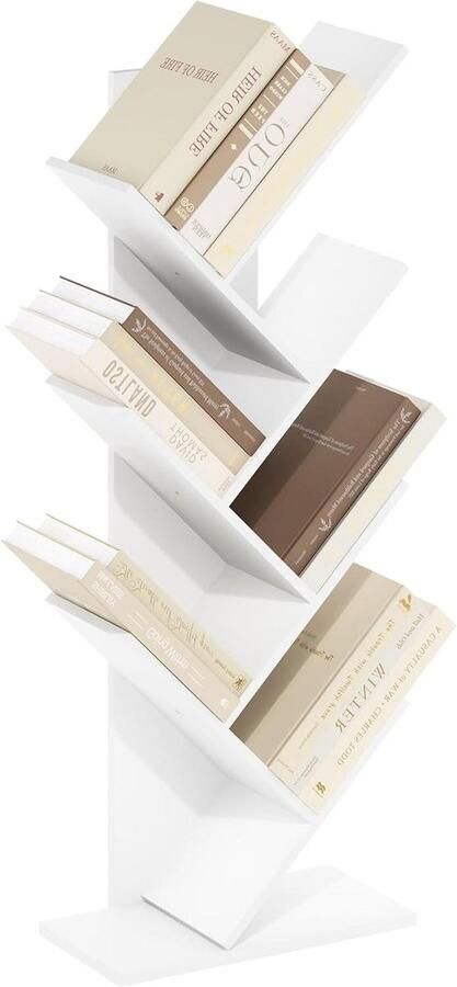 Vloerstaande 7-laags witte boom boekenkast boomboekenplank model boekenorganizer