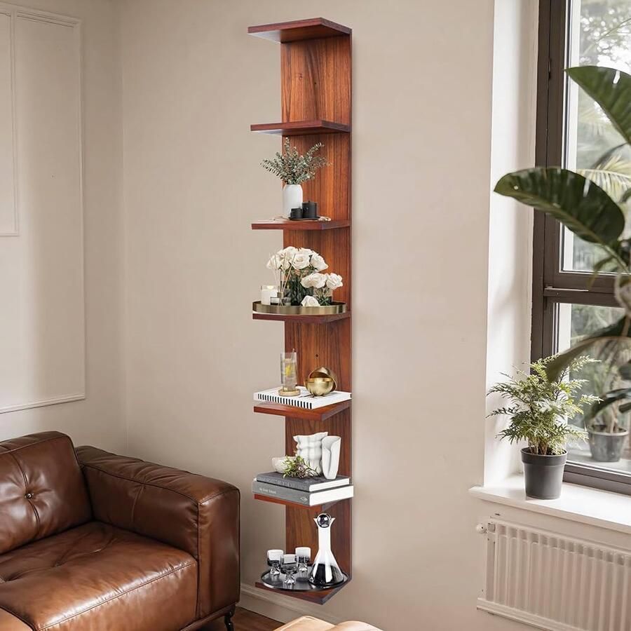 7 Tier Wandplank Decoratieve Organizer Walnoot
