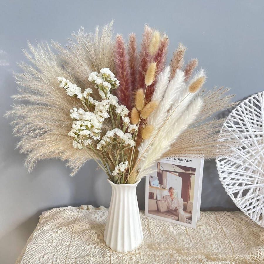 72 stuks droogbloemen boeket boho-decoratie pampasgras droogbloemen decoratie pampasgras boho-decoratie bruin wit pampasgras wollige wig voor woonkamer tafel slaapkamer bruiloft
