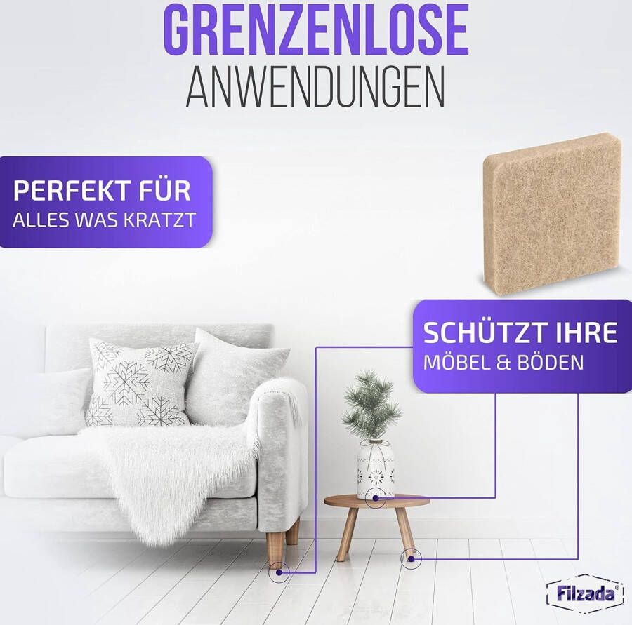 72x viltglijders zelfklevend 25 x 25 mm vierkant beige professionele meubelglijders vilt met ideale kleefkracht