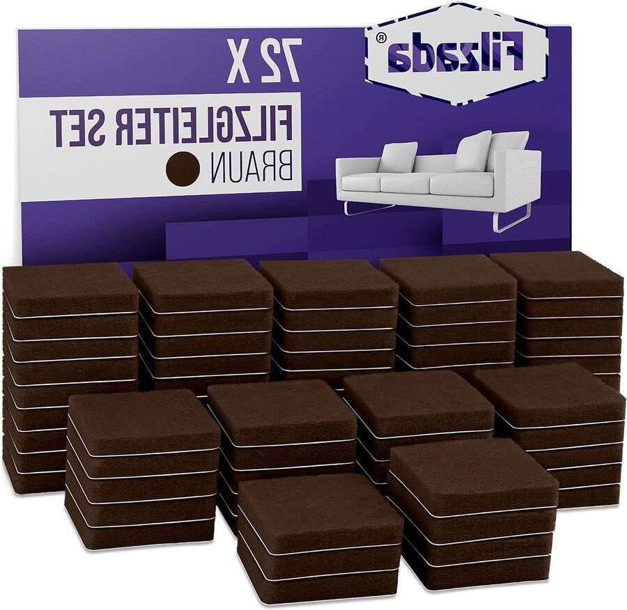 72x viltglijders zelfklevend 25 x 25 mm vierkant bruin professionele meubelglijders vilt met ideale kleefkracht