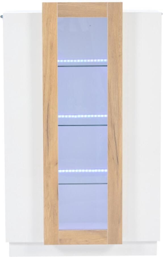 Woonkamerkast 74*40*120cm met 3 deuren transparante deuren hoogglans vitrinekast met LED boekenkast met glazen planken en lade staande vitrinekast met een hoogte van 120cm