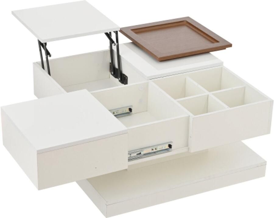 75 5x75 5x38 cm multifunctionele opklapbare salontafel hoogglans woonkamer tafel 4 vakken bijzettafel theetafel met dienblad geometrisch wit en houtkleur