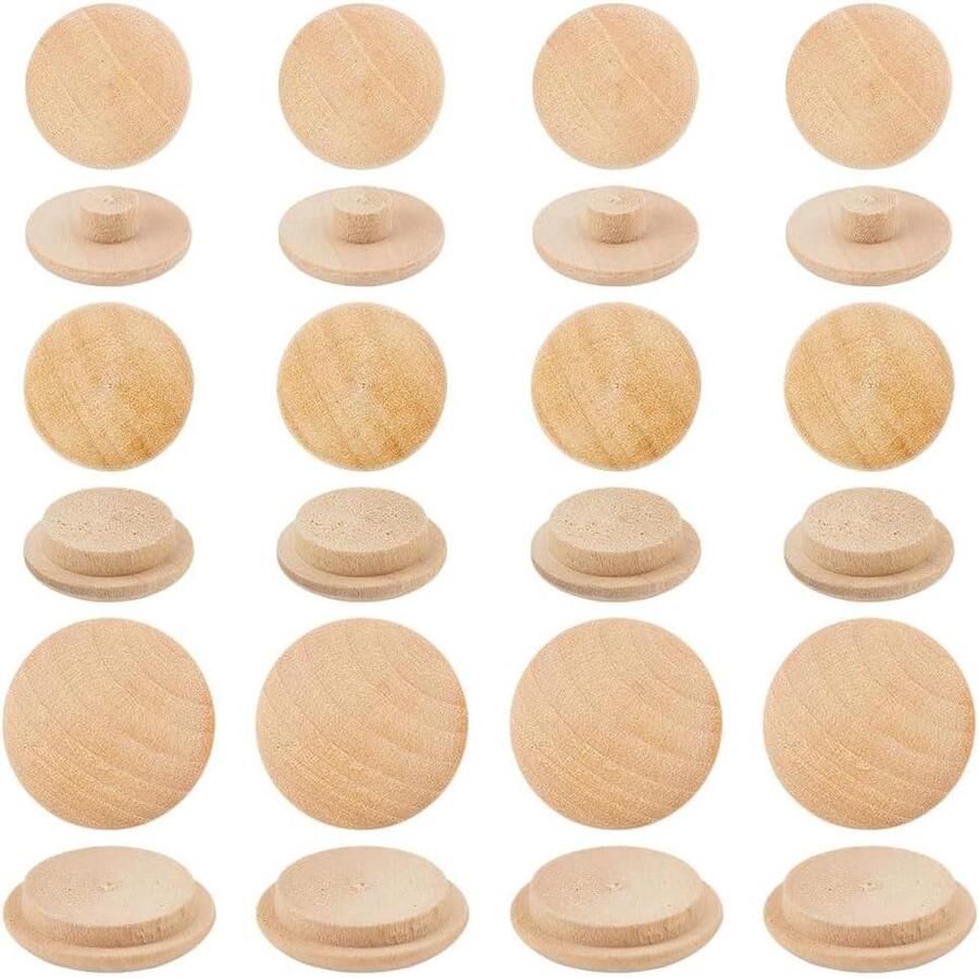 75 Stks Meubelknoppen-Ronde Houten Knoppen-3 Maten Onvoltooide Paddestoel Houten Schroef Gat Knop-Hardhout Plug Caps voor Craft Decoratie Houtbewerking-6.5MM 14.5MM 19.5MM