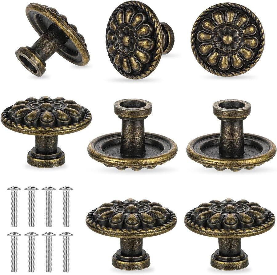 8 antieke messing ladeknoppen Vintage dressoir ladeknoppen met één gat Diameter 3 cm