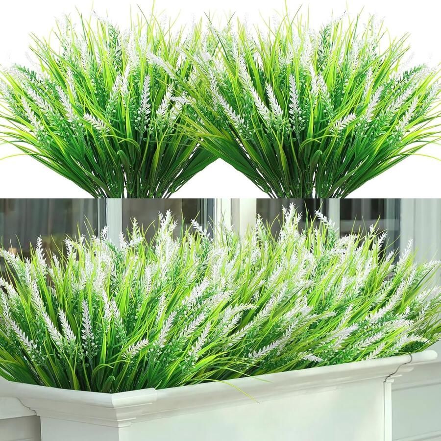 8 bundels kunstplanten lavendel outdoor kunstbloemen zoals echt weerbestendig uv-bestendig struiken namaakbloemen kunstbalkonplanten decoratie voor tafel raam tuin decoratie wit