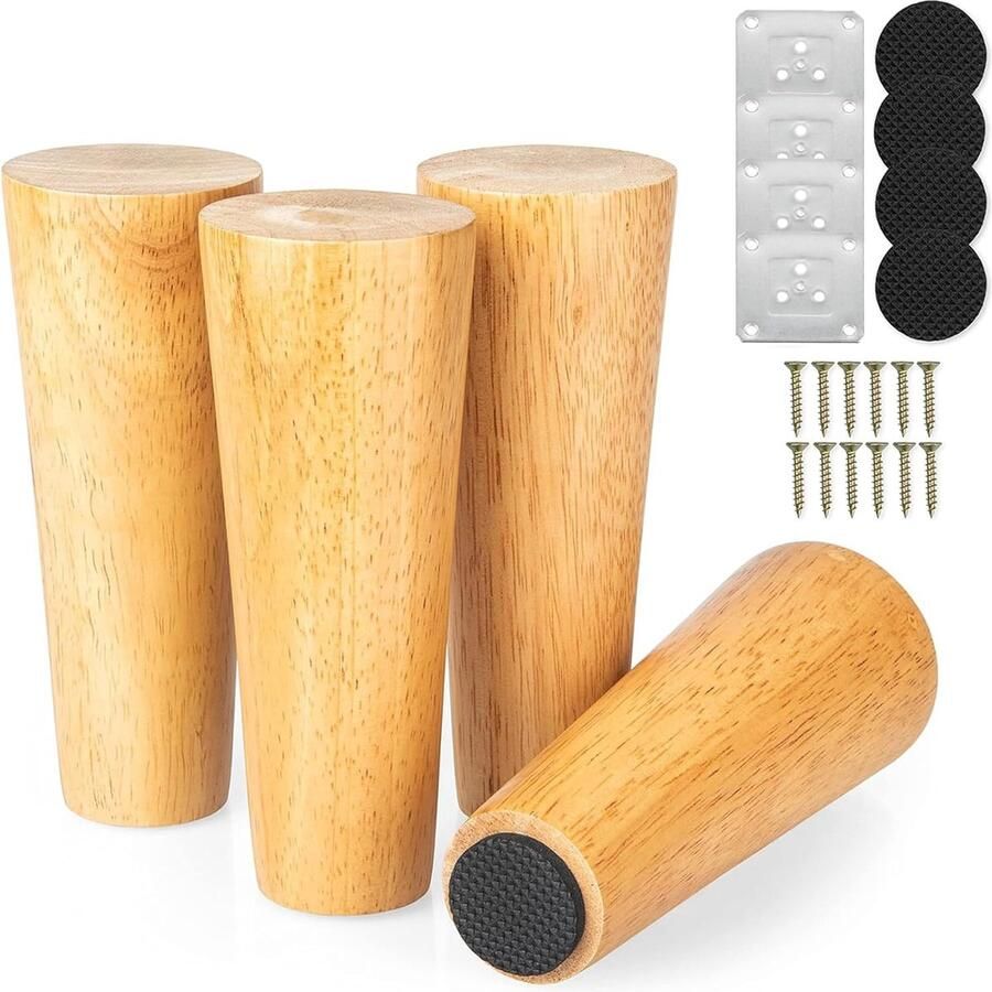 8 cm houten tafelpoten 4 stuks meubelpoten eiken robuuste meubelpoten ronde houten poten hout met montageplaten en schroeven zware kastvoeten hout voor bank bed kast