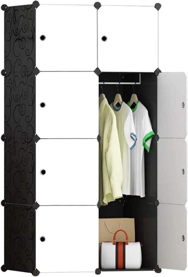 Portable Modular Wardrobe Organizer with Doors 8 Cubes 1 Hanger Deeper Cubes for Extra Storage Space Kledingkast