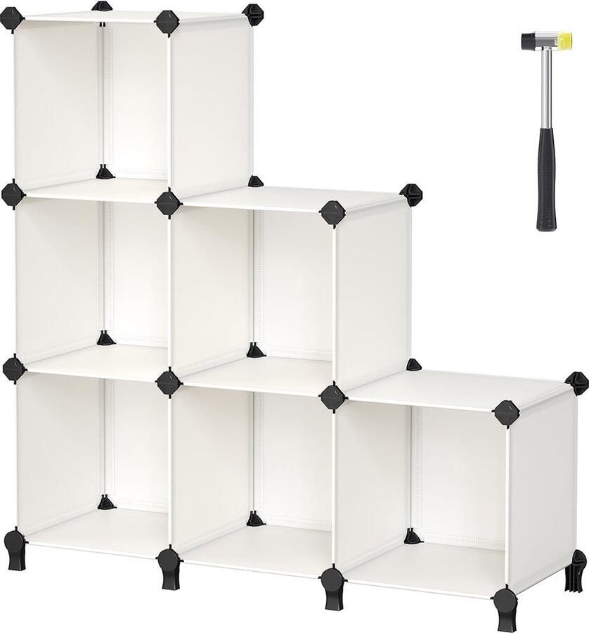 Rootz Living Rootz 8 Cube Organizer Plank Crèmewit Opbergrek Trapvormige Boekenkast ABS Connector Stalen Frame 31 5 cm x 94 cm x 97 2 cm Eenvoudige montage Duurzaam ontwerp Max. 10 kg laadvermogen