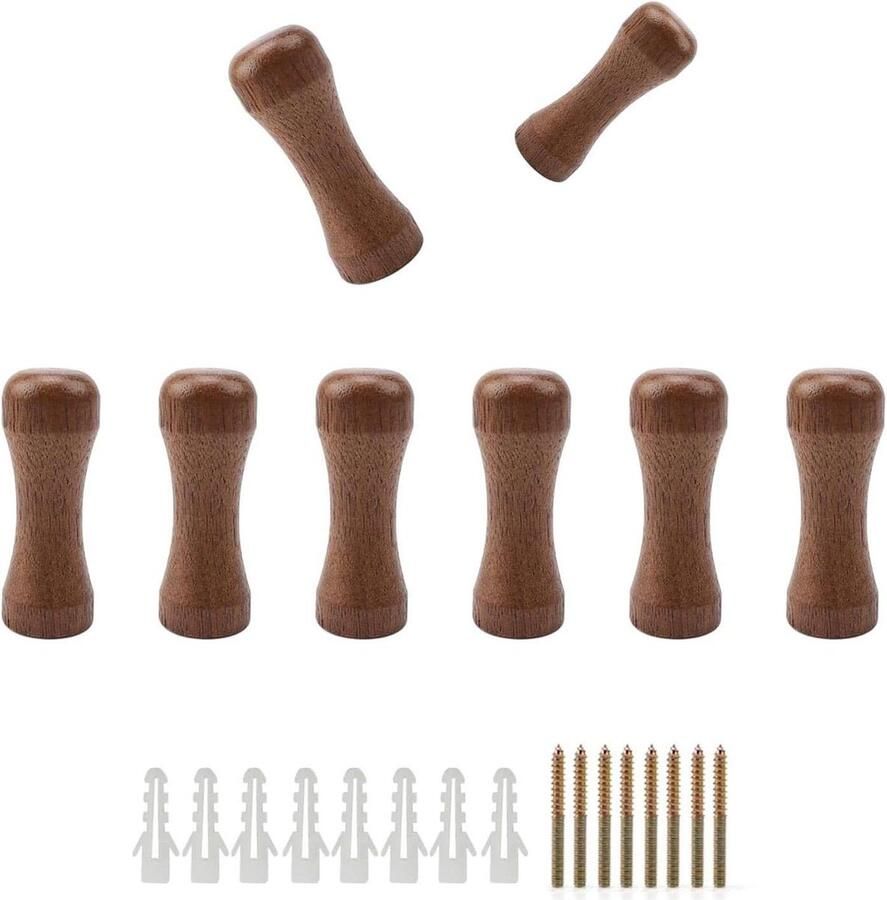 8-delig walnoot zwart fijn gepolijste kapstokhaak voor goede stabiliteit dubbelzijdige schroeven expansiebuis houten haken slaapkamer woonkamer balkon