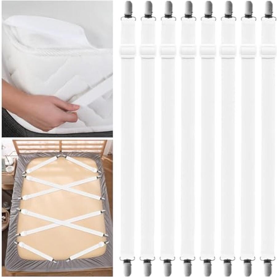 8-delige elastische lakenspanner met verstelbare hoogte en stevige metalen klemmen