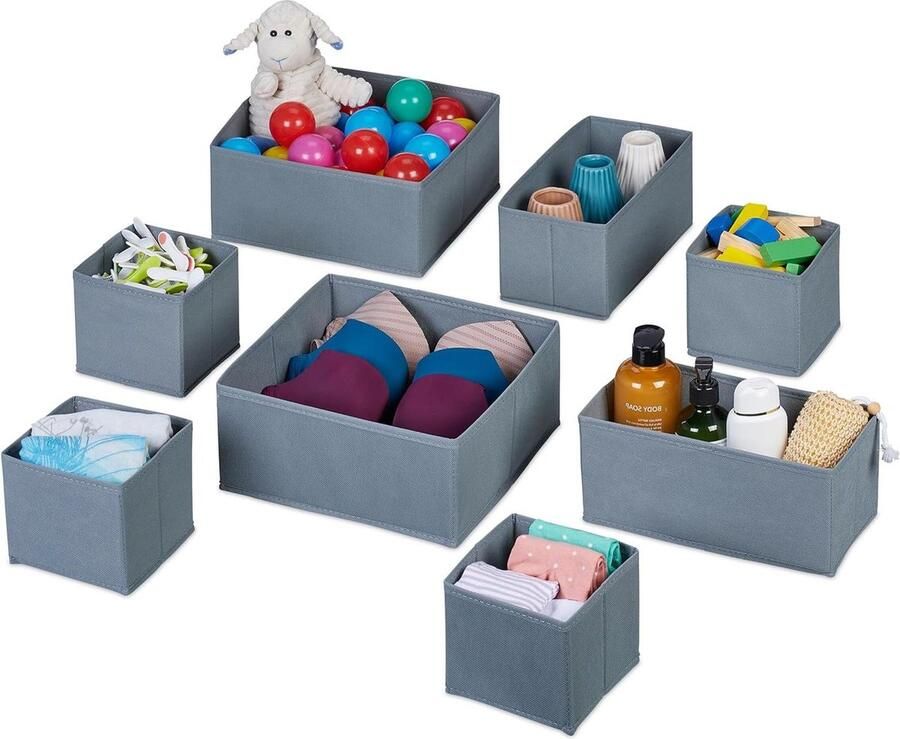 8-delige ladeverdeler set 3 groottes manden voor kledingkast & speelgoed opvouwbaar grijs