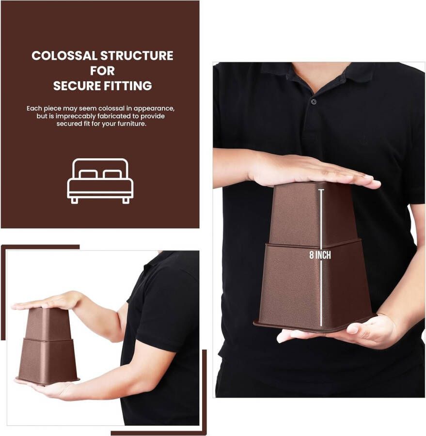 8-delige premium verstelbare meubelverhogers (4 hoge en 4 korte) robuuste verhoger met sterke ruimtebesparing bedverhoger tafelverhoger stoel of bankverhoger (3 tot 8 inch)