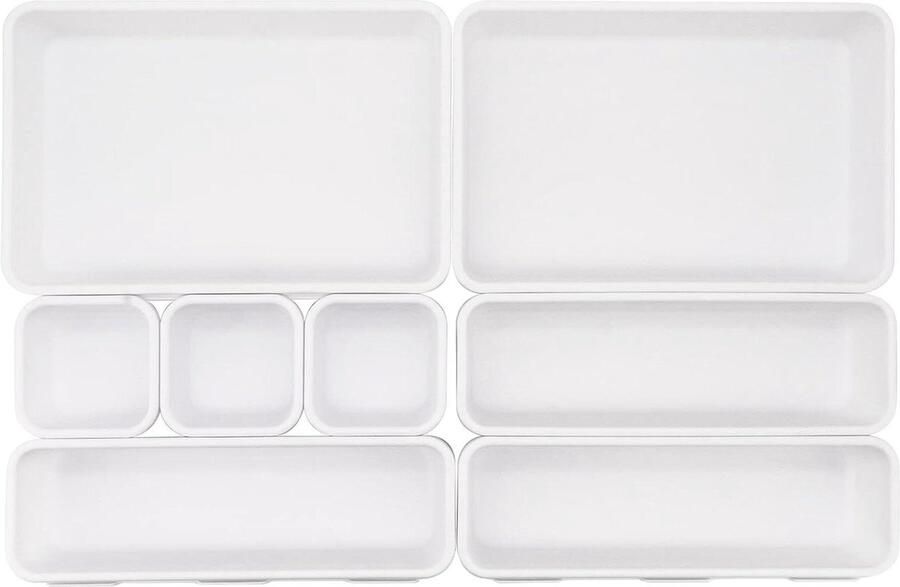 8-delige set bureaulade-organizer in elkaar grijpende scheidingswanden veelzijdige opbergdozen lade-organizer voor keuken kantoor make-up badkamer wit
