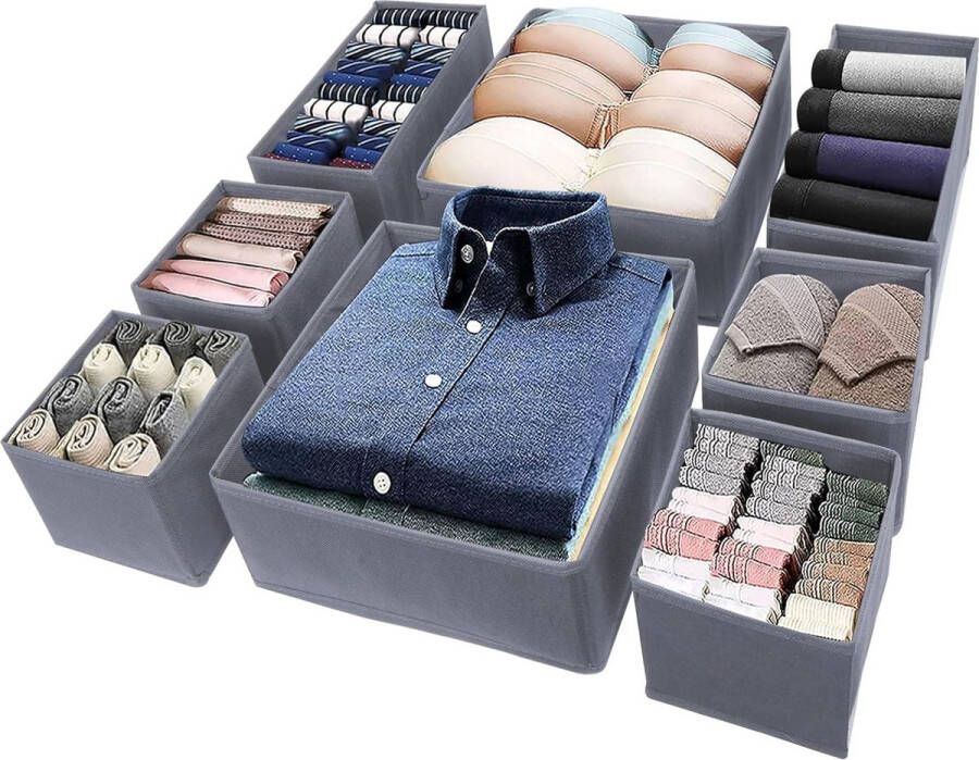 8-delige set kledingkastorganizer lades organizersysteem opvouwbare opbergdoos kledingkast wasbare stoffen doos voor babykleding sokken ondergoed bh's stropdassen sjaals (grijs)