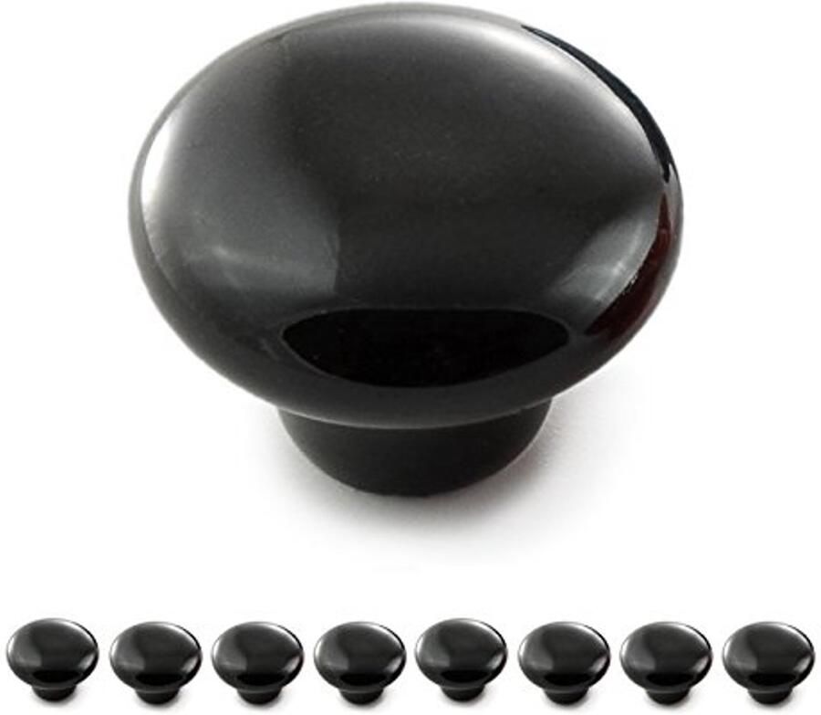 8-delige set meubelknoppen van porselein keramiek in zwart voor vintage stijl