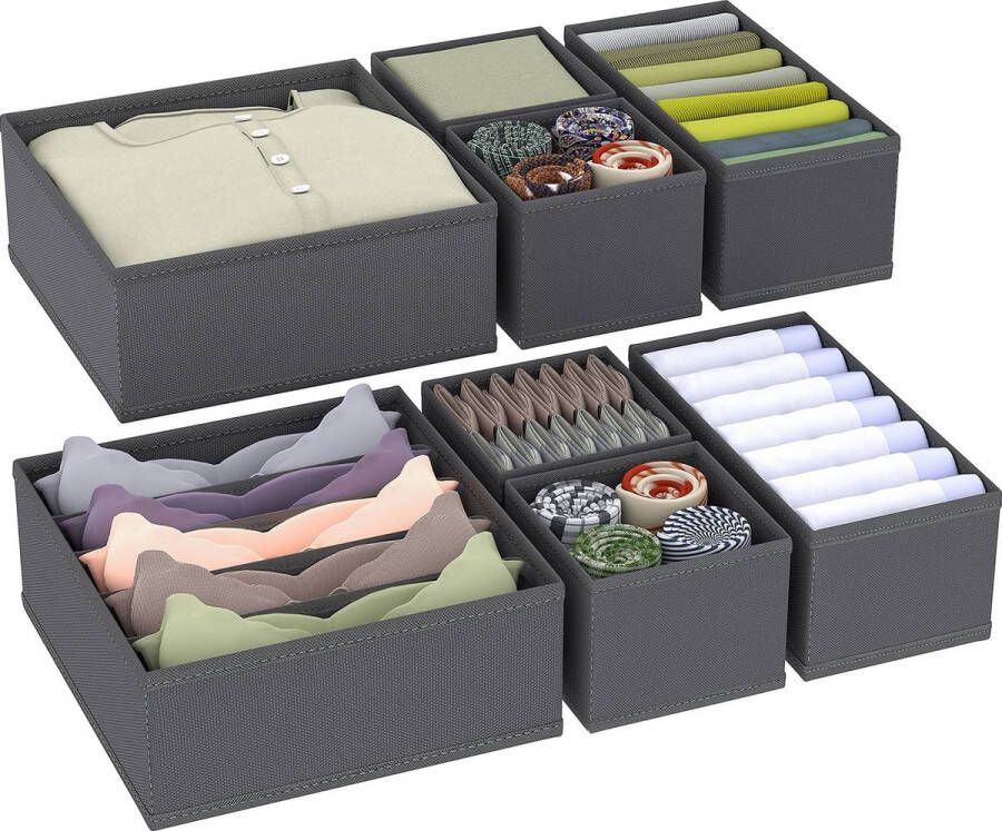 8-delige set ondergoed organizer kast opvouwbare stoffen opbergdoos kledingkast organizer systeem lade organizer kleding voor beha sokken opslag (grijs)