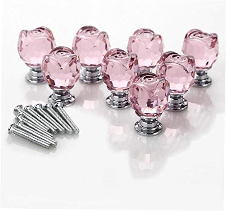 8-delige set roze kristallen deurknoppen voor meubels