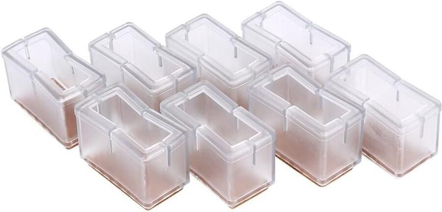 Stoelpotenbeschermers voor geluidsdemping en vloerbescherming Set van 8 stuks Rechthoekig formaat 44 x 24 x 28 mm Transparant