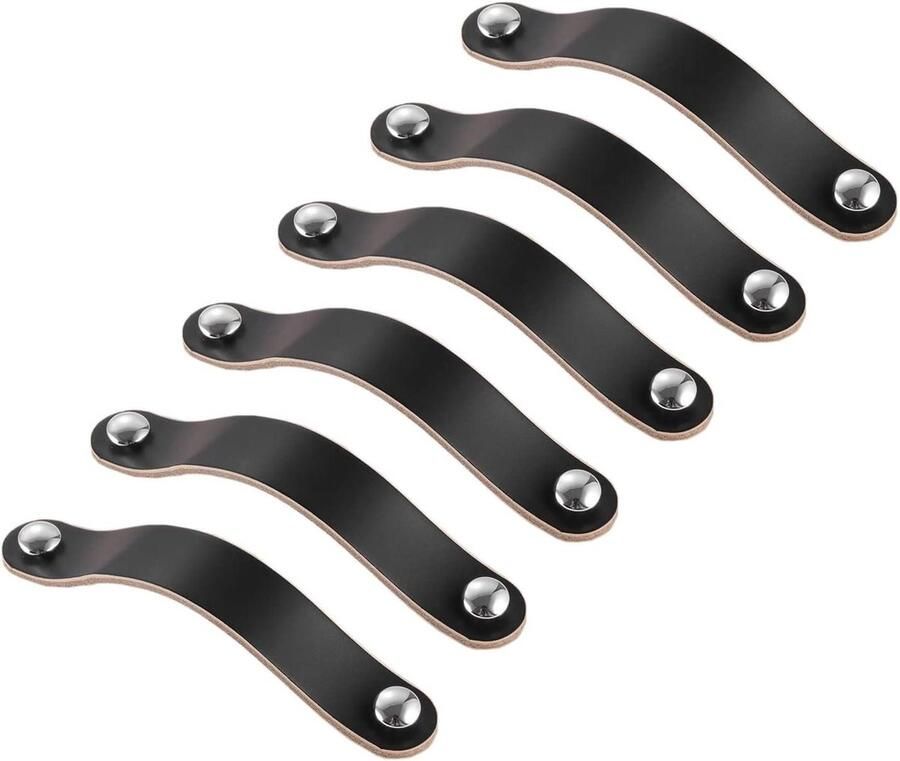 8-delige zwarte leren handgrepen voor kasten en meubels 128mm Modern design eenvoudige installatie