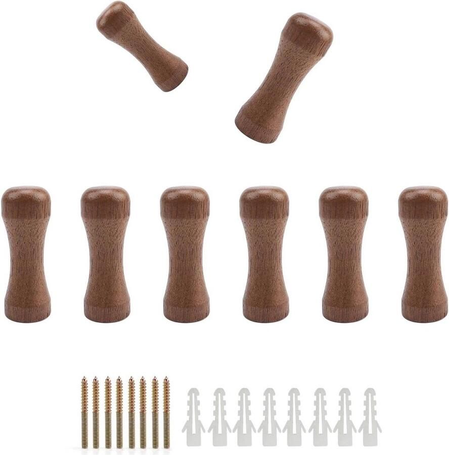 8-delige zwarte walnoothouten kapstokhaken met dubbele schroeven doelgroep: slaapkamer woonkamer en balkon