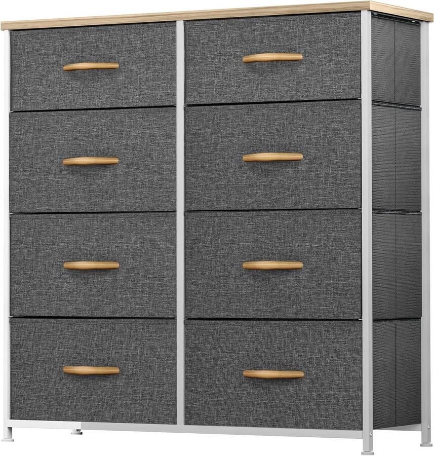8 Drawer Fabric Chest of Drawers with Easy Pull Handle Sturdy Steel Frame Storage for Bedroom Kids Room Grey